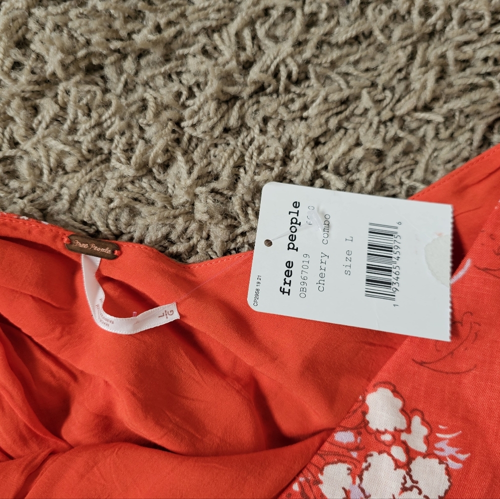 NWT Free People All Mine Mini Dress One Shoulder Floral Linen Blend Cherry Combo - Picture 3 of 10